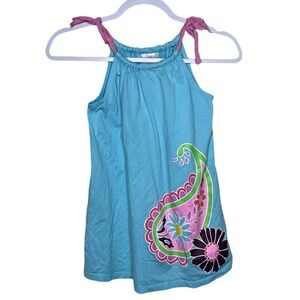 HANNA ANDERSSON Dress‎ Girls 110 US 5 Blue Tie Straps Paisley Sundress Cotton